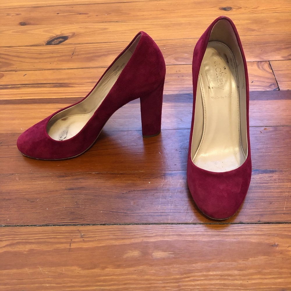 Red J Crew Suede Pumps